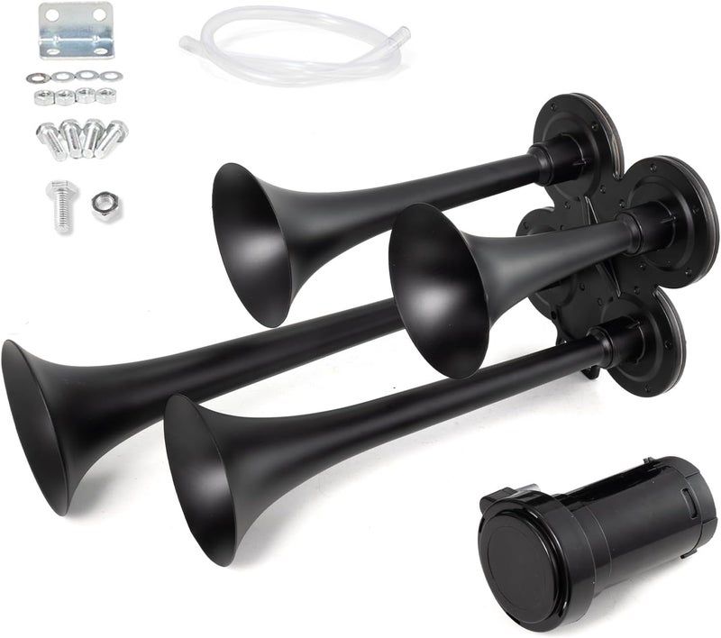AOLIHAN 150dB Train Horns for Trucks 12V Truck Horn with Compressor Super Loud 4 Trumpet Air Horn for Car/Pickup/Van/SUV/Pickup - Image 1